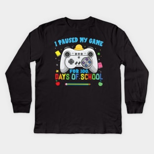 I Paused My Game For 100 Days Of School Video Gamer Kids Long Sleeve T-Shirt